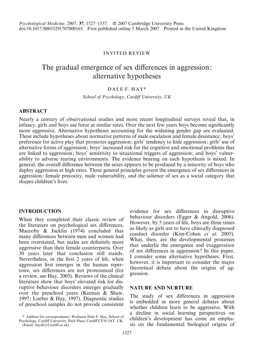 PDF) The gradual emergence of sex differences in aggression: Alternative  hypotheses