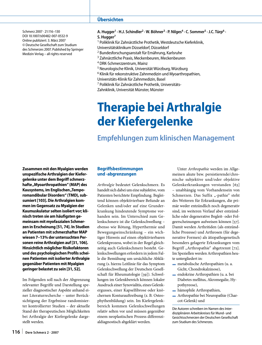 Pdf Therapie Bei Arthralgie Der Kiefergelenke