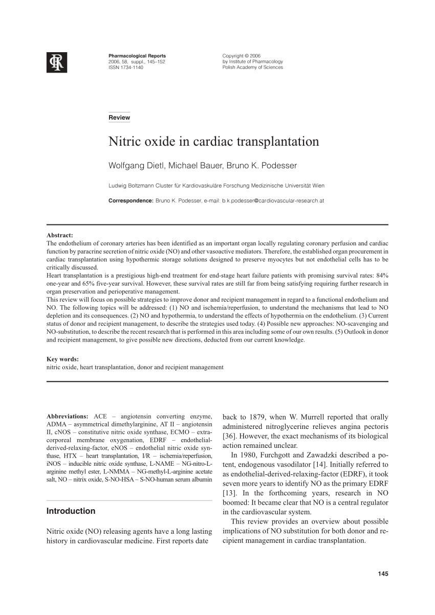 (PDF) Nitric oxide in cardiac transplantation