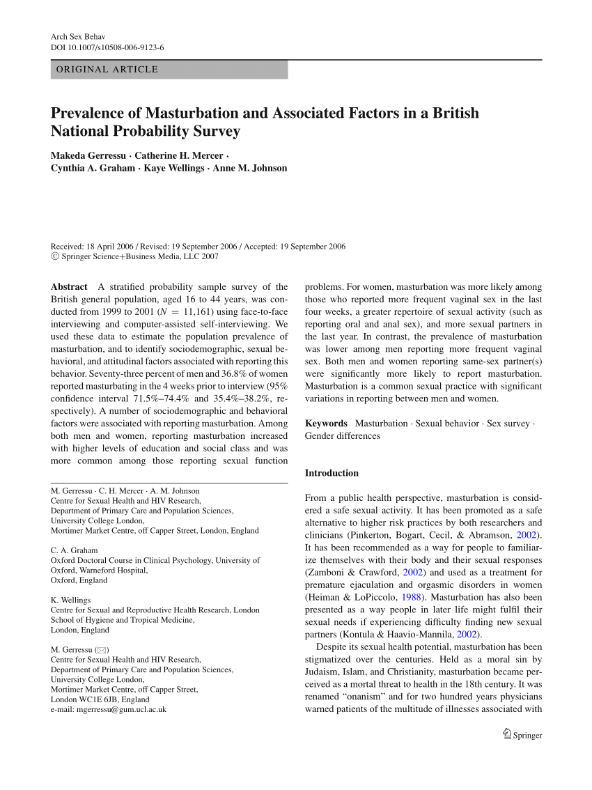 PDF) Prevalence of Masturbation and Associated Factors in a British National Probability Survey picture