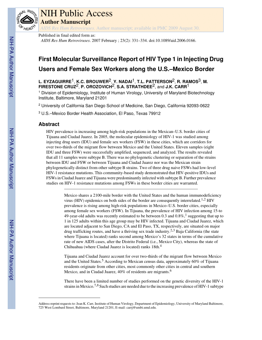 Pdf First Molecular Surveillance Report Of Hiv Type 1 In Injecting