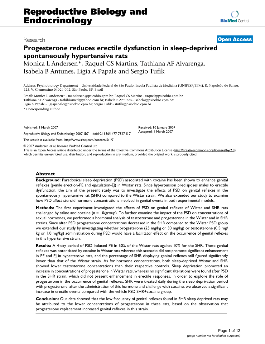 PDF Progesterone reduces erectile dysfunction in sleep deprived