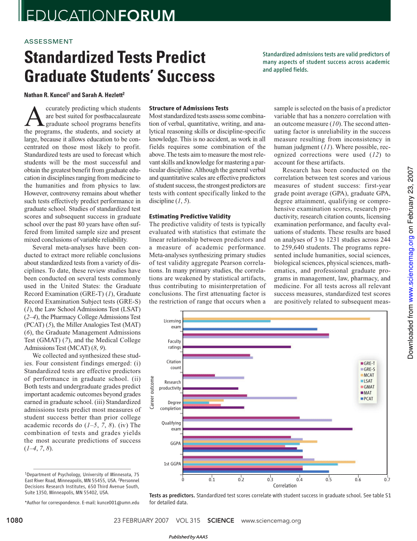 (PDF) ASSESSMENT: Standardized Tests Predict Graduate Students' Success