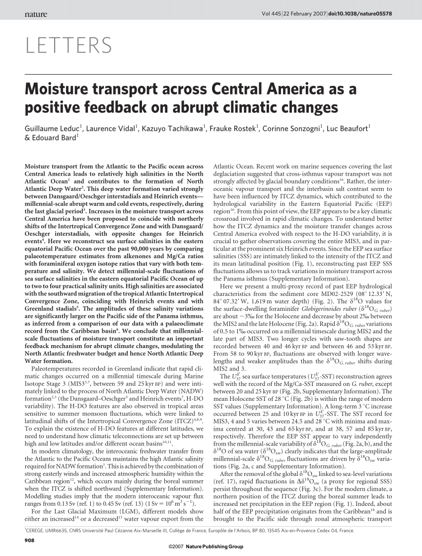 PDF) Moisture transport across Central America as a positive 