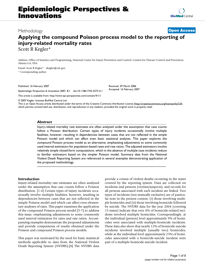 Pdf Applying The Compound Poisson Process Model To The Reporting Of Injury Related Mortality Rates