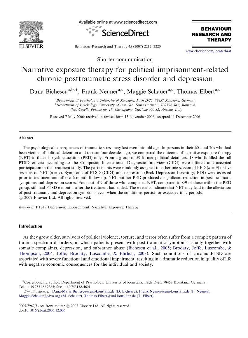 Pdf Narrative Exposure Therapy For Political Imprisonment Related Chronic Posttraumatic Stress Disorder And Depression