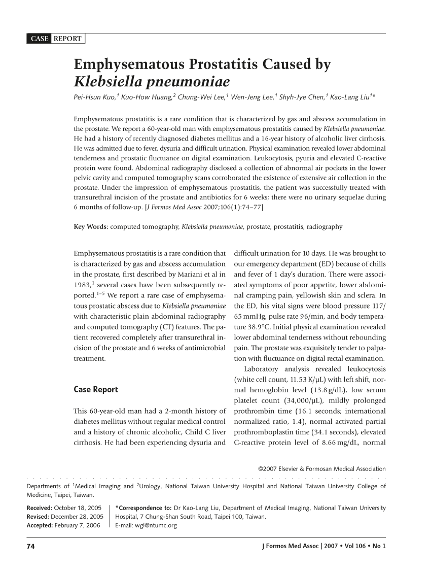 klebseyella pneumonia prostatitis)