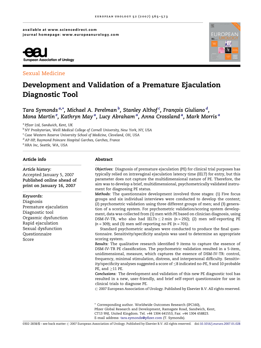 PDF Development and Validation of a Premature Ejaculation