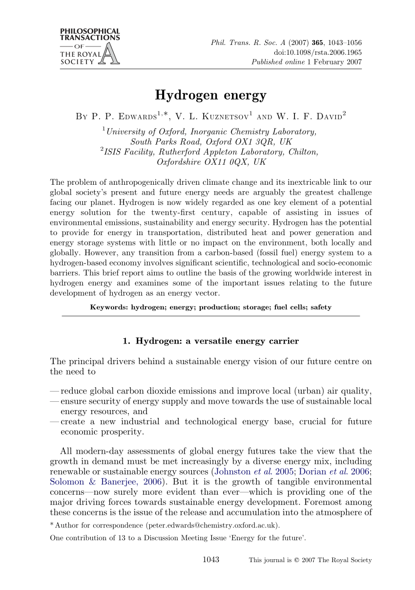 hydrogen energy essay