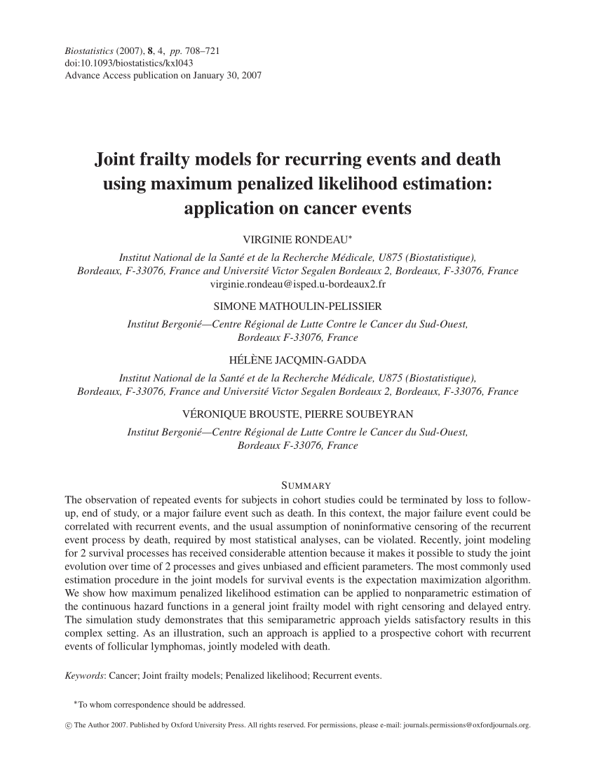 PDF) Joint Frailty Models for Recurring Events and Death Using