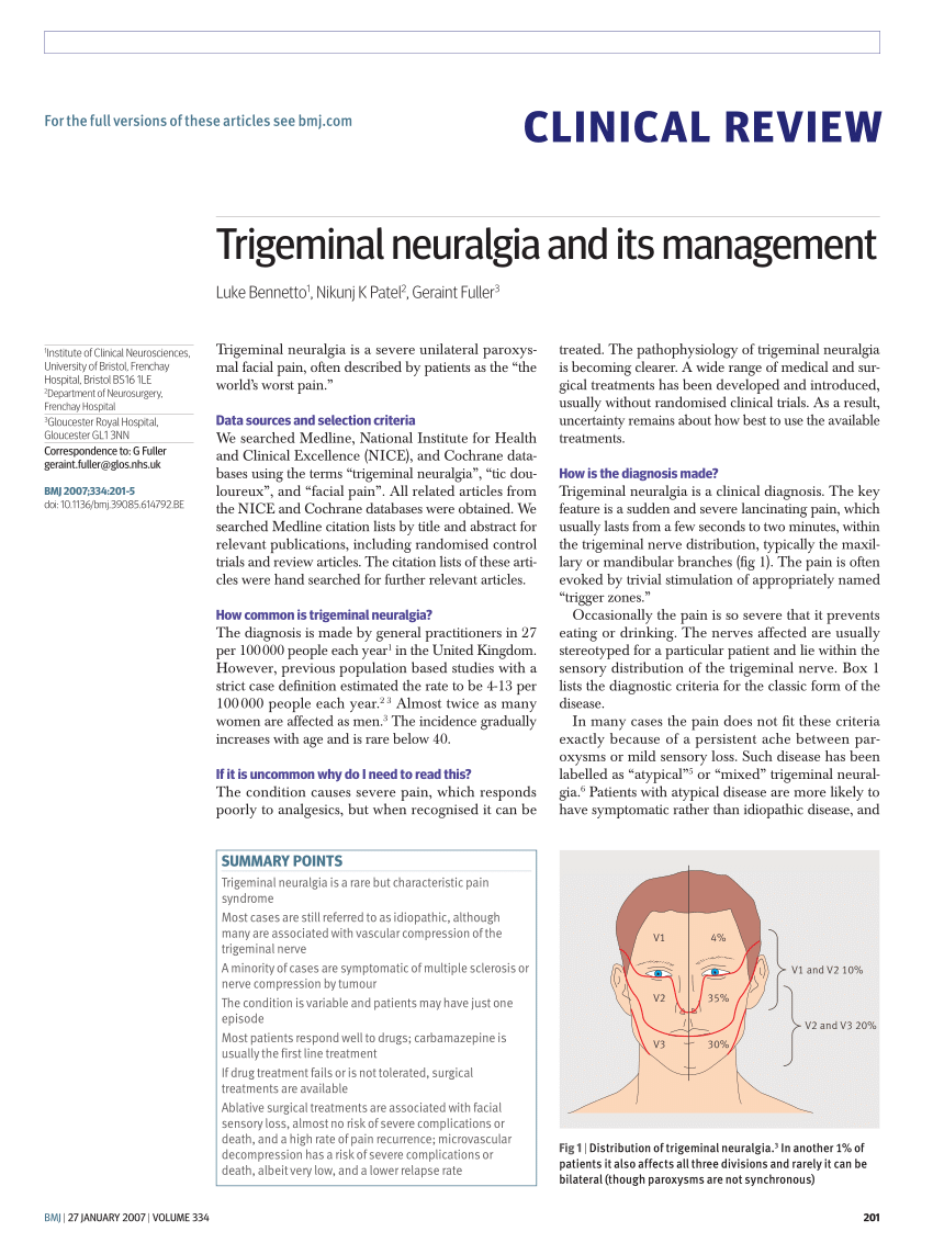 Pdf Trigeminal Neuralgia And Its Management