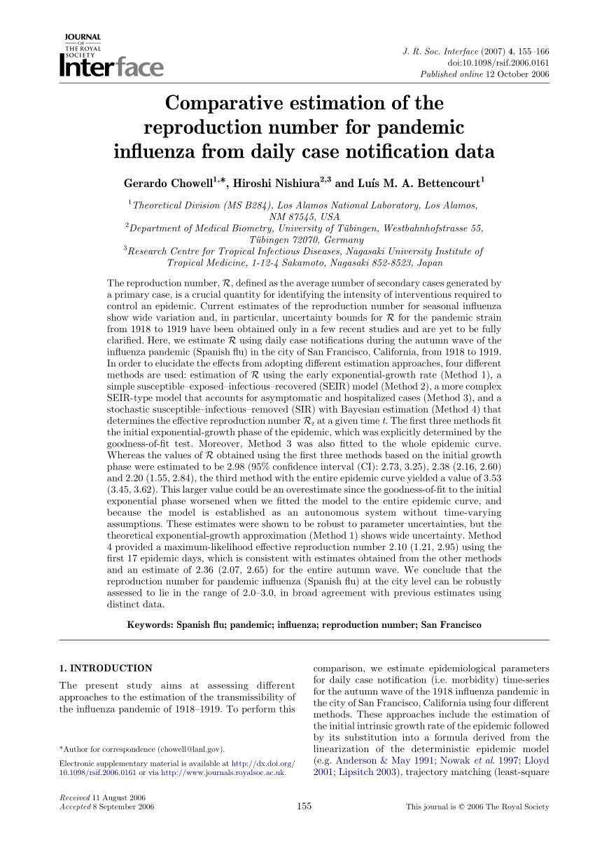 Pdf Comparative Estimation Of The Reproduction Number For Pandemic Influenza From Daily Case Notification Data