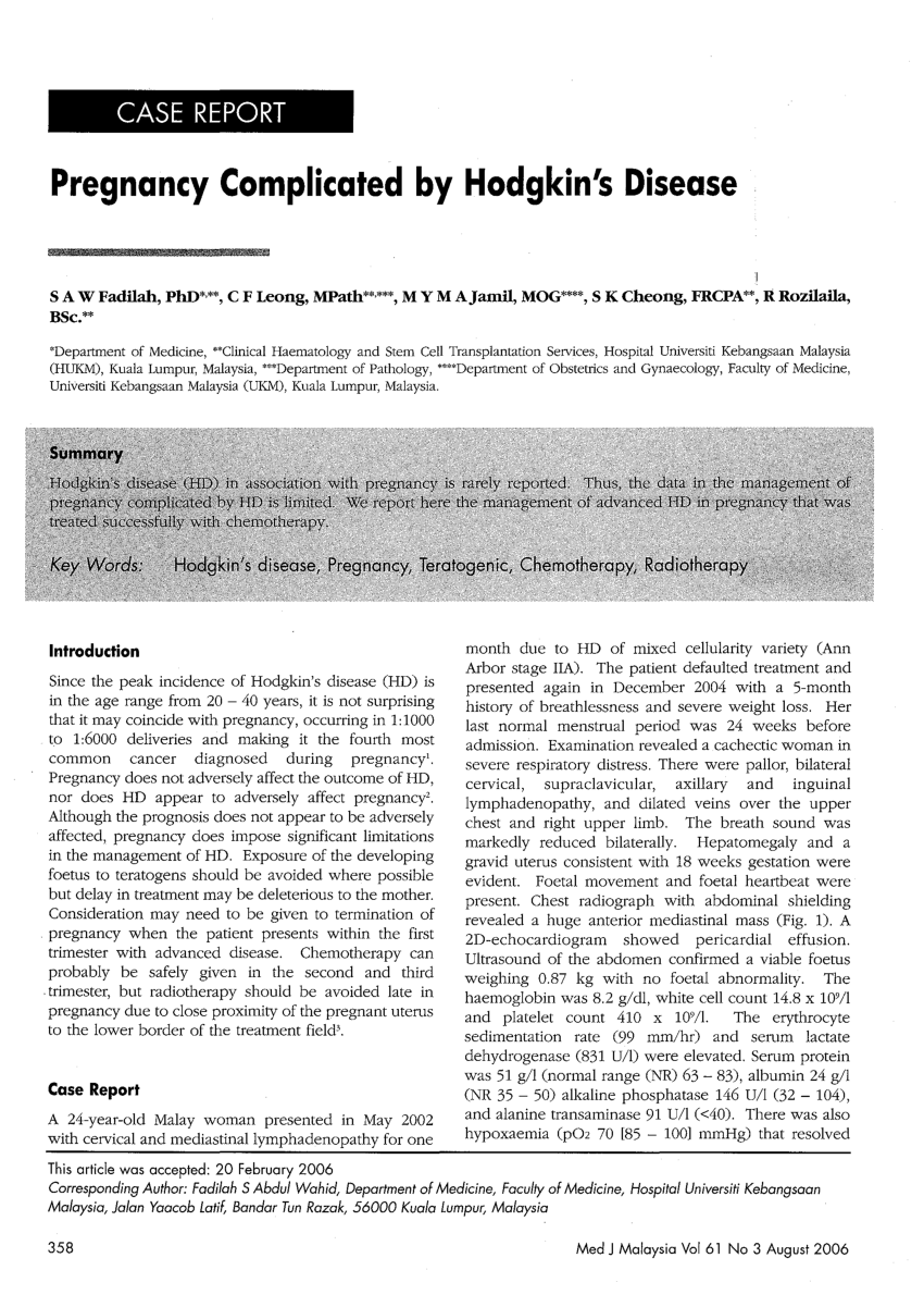 Pdf Pregnancy Complicated By Hodgkin S Disease