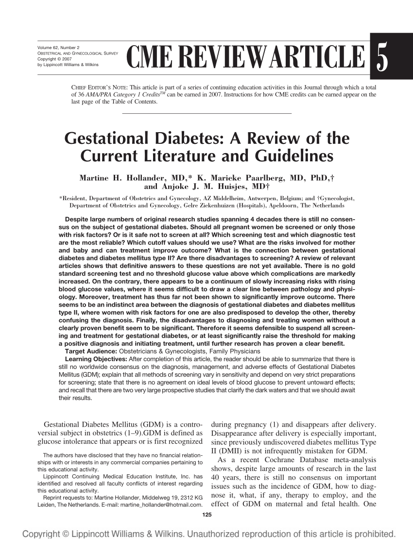 literature review on gestational diabetes