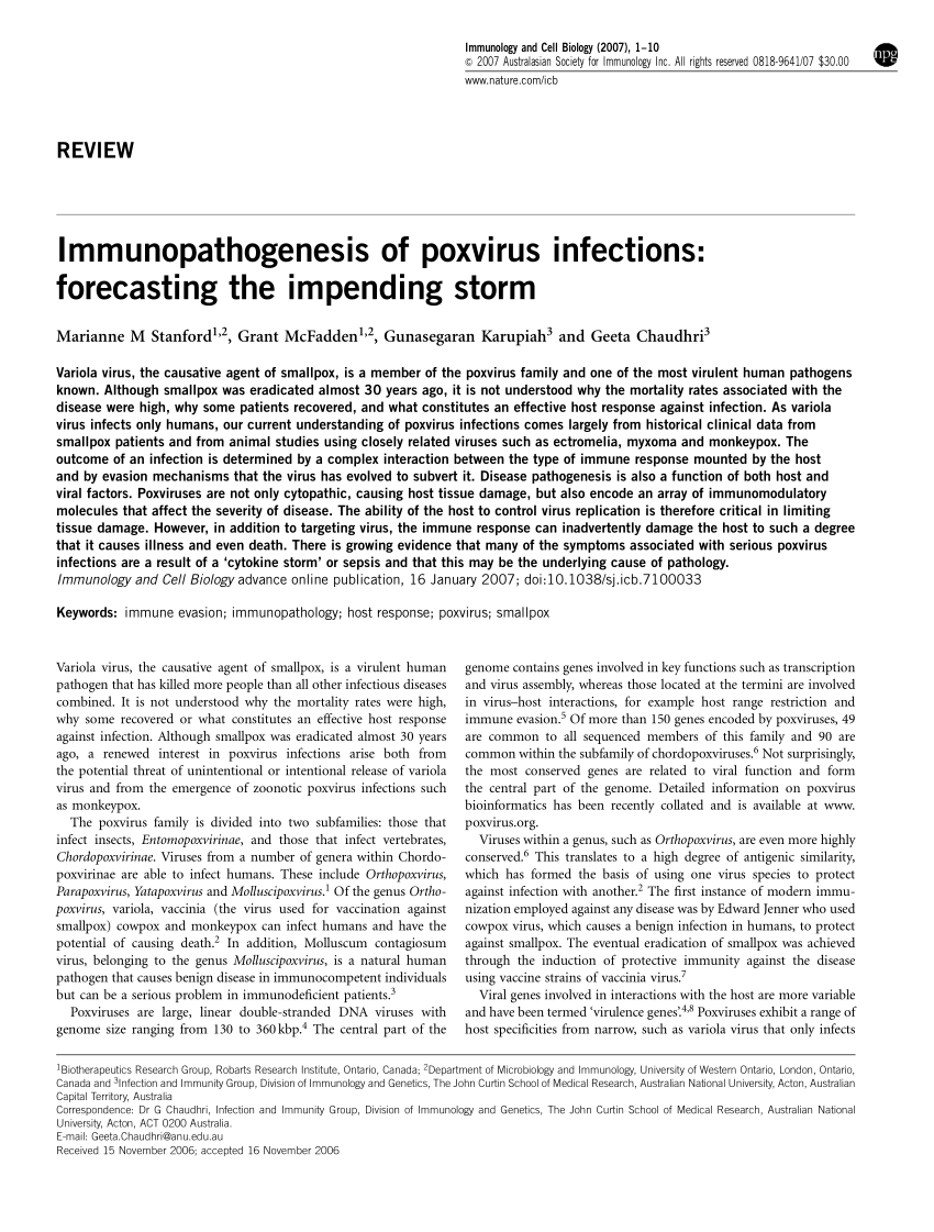 PDF) Immunopathogenesis of poxvirus infections: Forecasting the