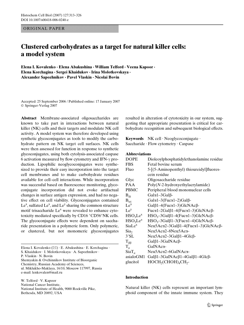 Pdf Clustered Carbohydrates As A Target For Natural Killer Cells A Model System