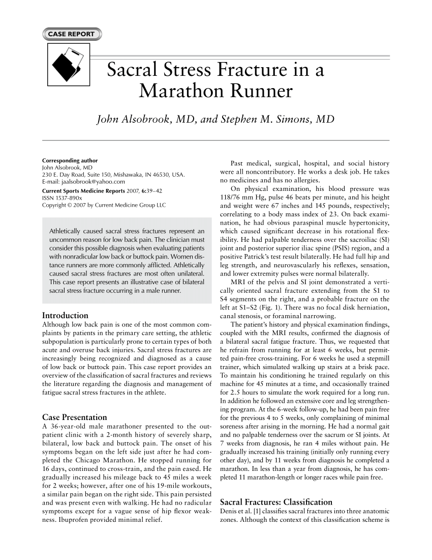 (PDF) Sacral stress fracture in a marathon runner