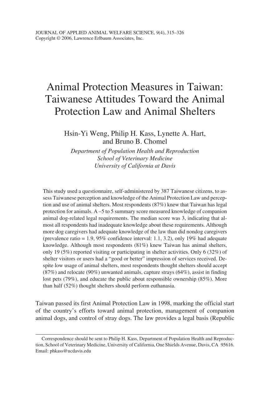 PDF) Animal Protection Measures in Taiwan: Taiwanese Attitudes Toward the Animal  Protection Law and Animal Shelters
