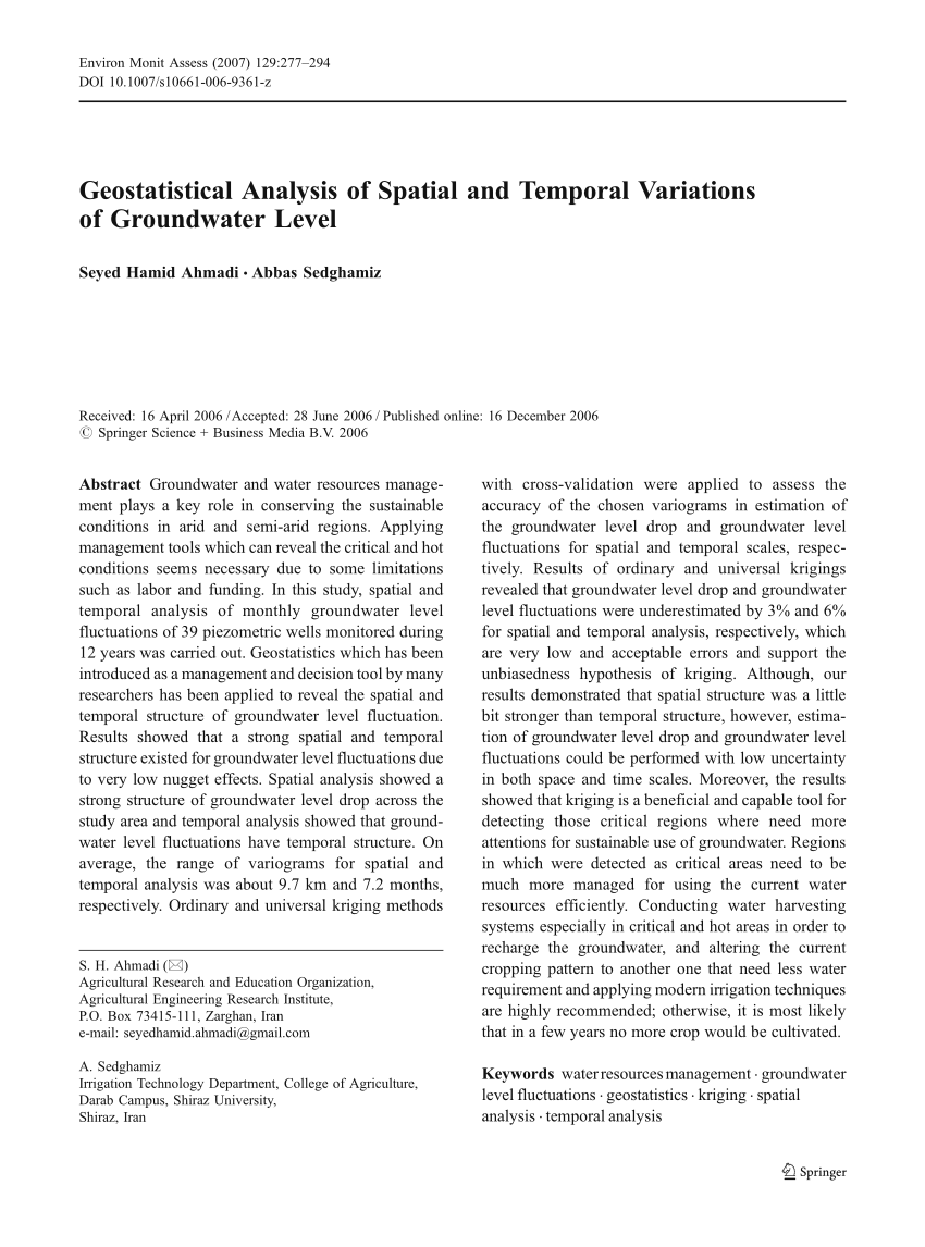 PDF) Geostatistical Analysis of Spatial and Temporal Variations of 