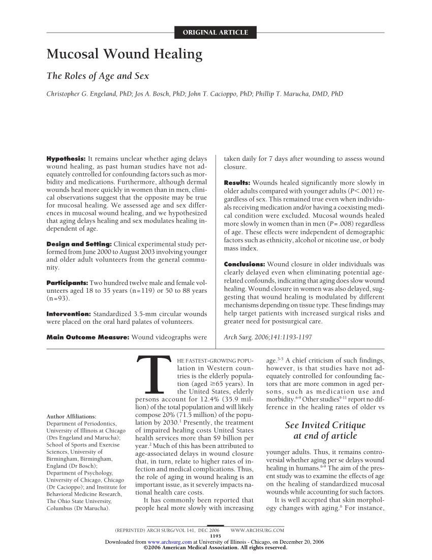 PDF Mucosal Wound Healing The Roles of Age and Sex