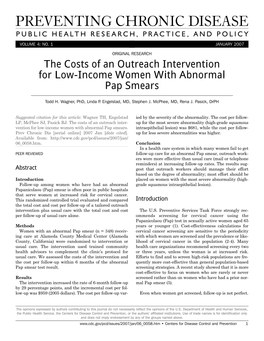 Pdf The Costs Of An Outreach Intervention For Low Income Women