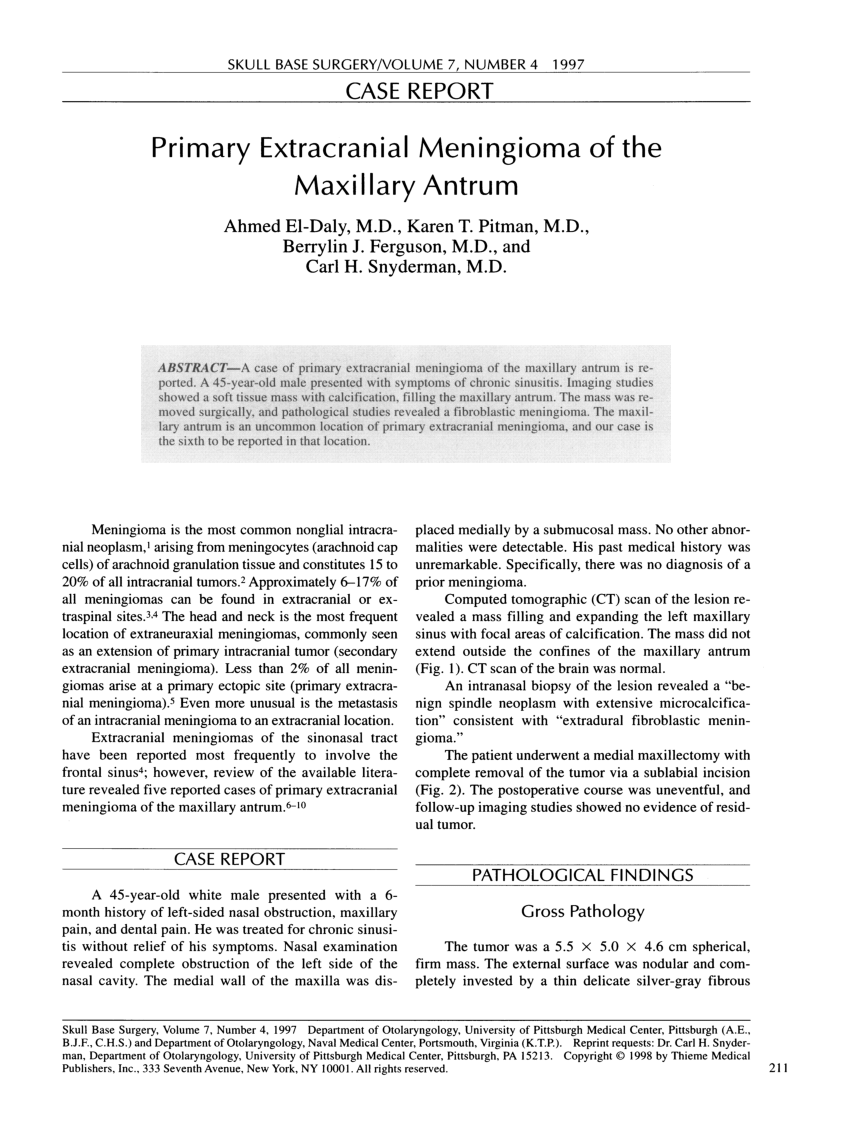 Pdf Primary Extracranial Meningioma Of The Maxillary Antrum