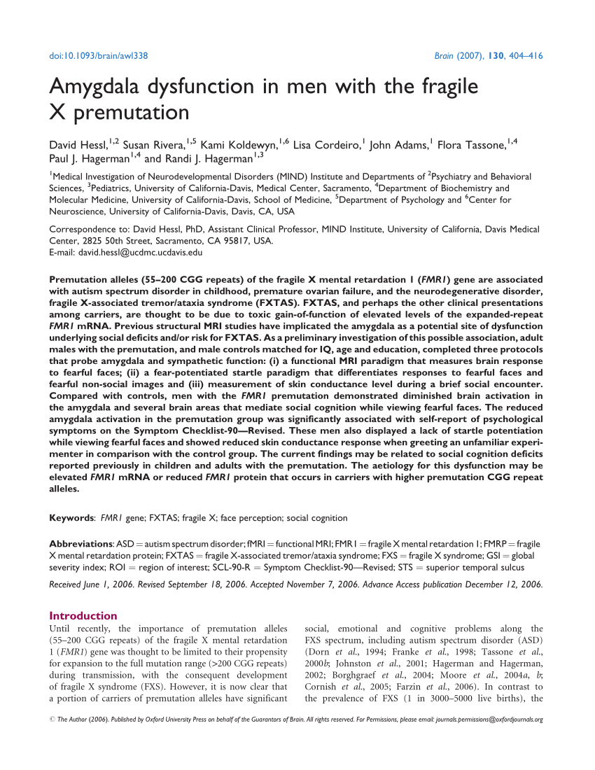 PDF) Amygdala dysfunction in men with the fragile X premutation