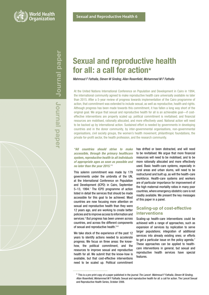 PDF Sexual and reproductive health for all A call for action