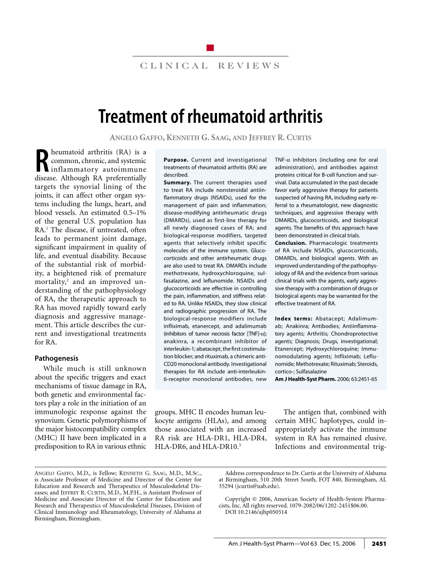rheumatoid arthritis treatment research)
