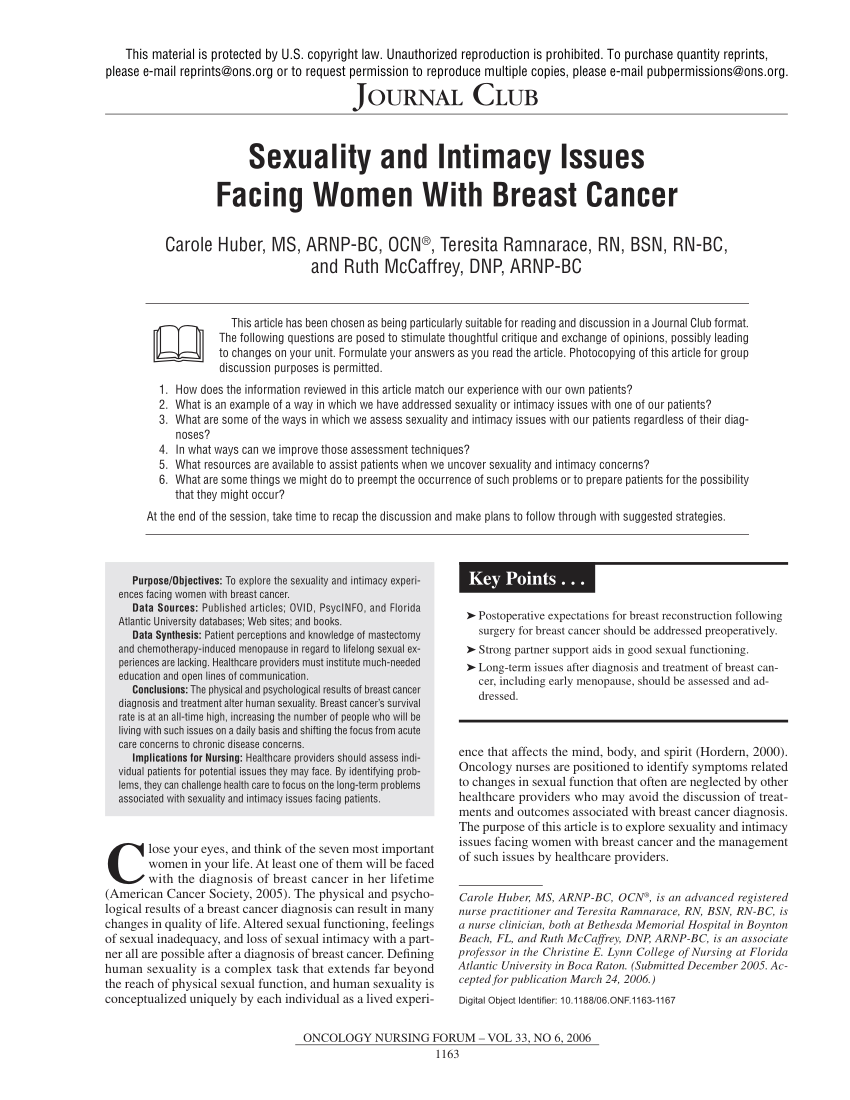 Pdf Sexuality And Intimacy Issues Facing Women With Breast Cancer 