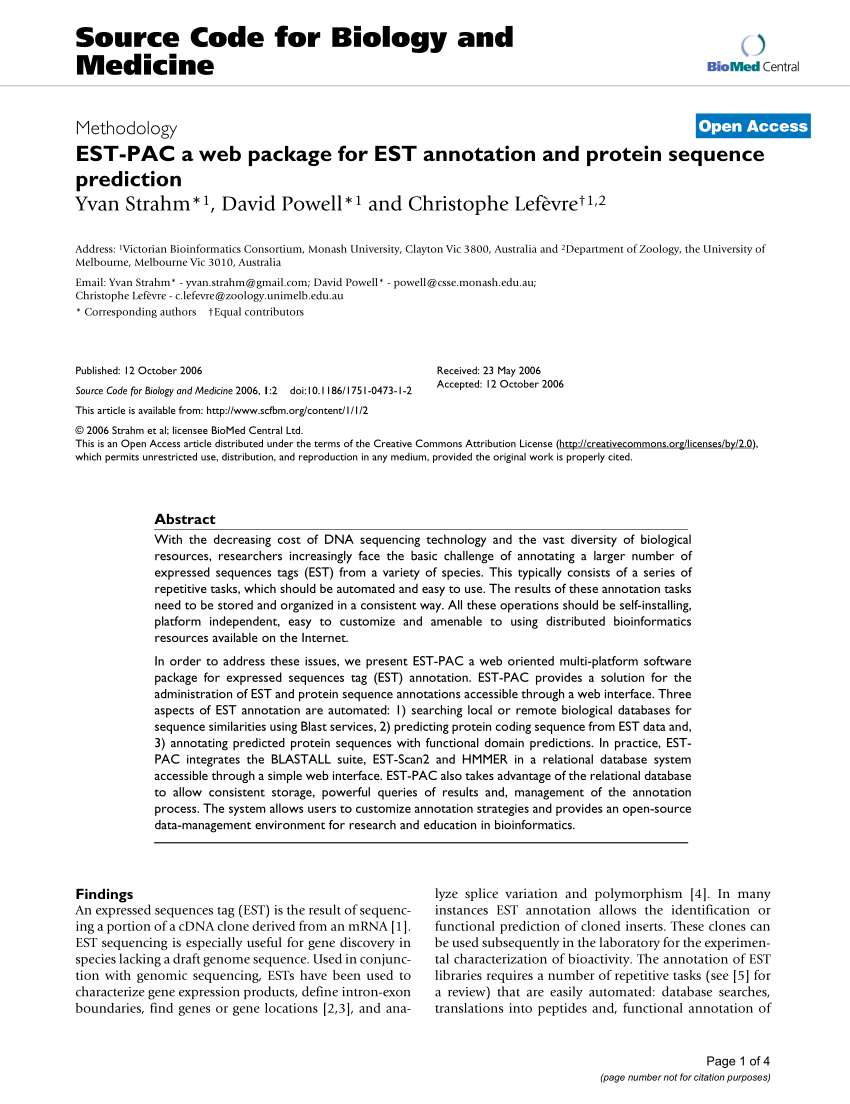 PDF) EST-PAC a web package for EST annotation and protein sequence ...