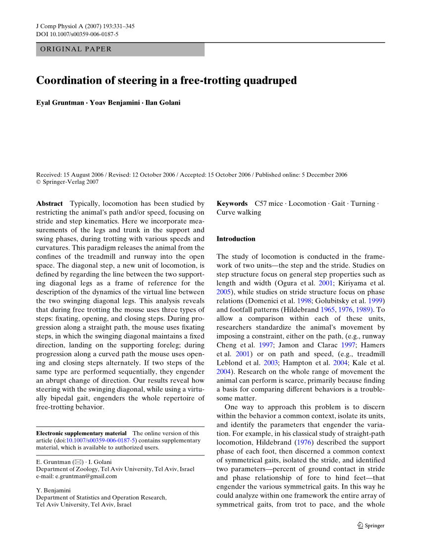 PDF) Coordination of steering in a free-trotting quadruped
