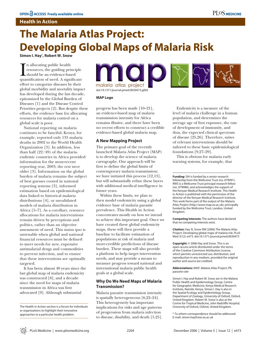 Pdf The Malaria Atlas Project Developing Global Maps Of Malaria Risk