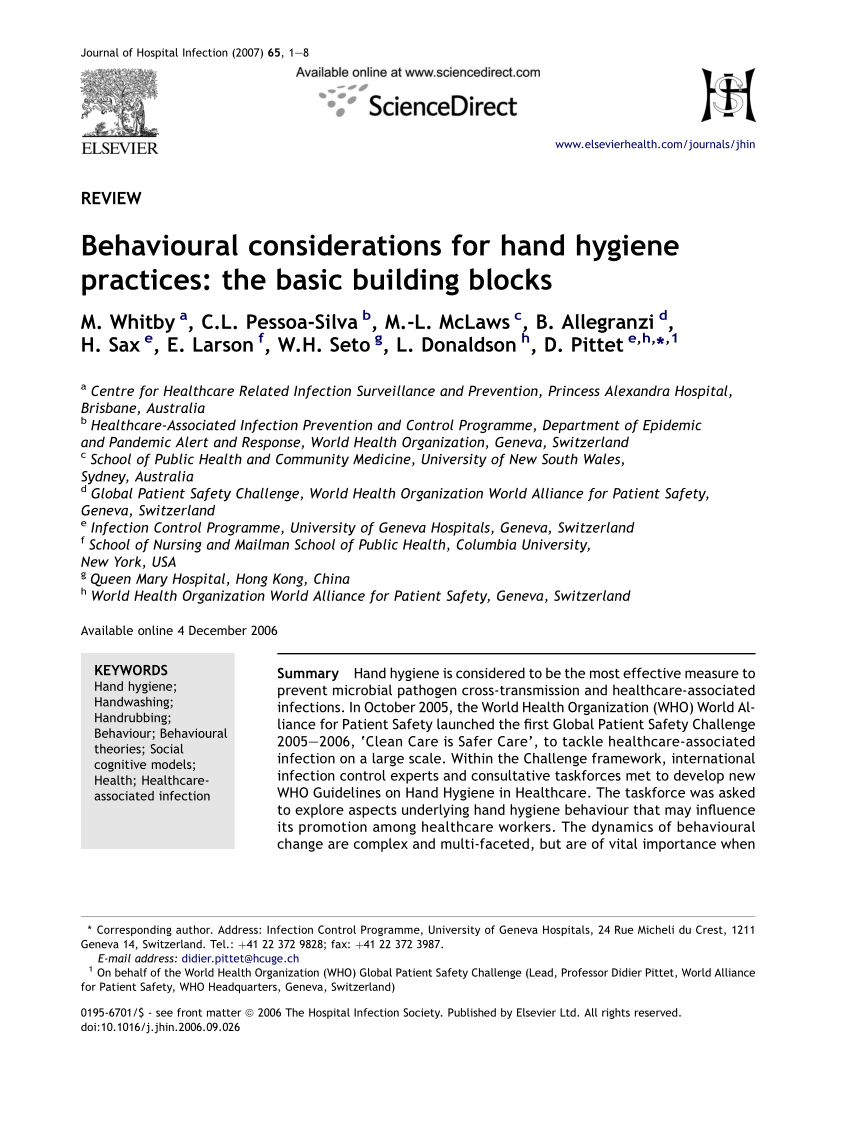 Pdf Behavioural Considerations For Hand Hygiene Practices The Basic Building Blocks