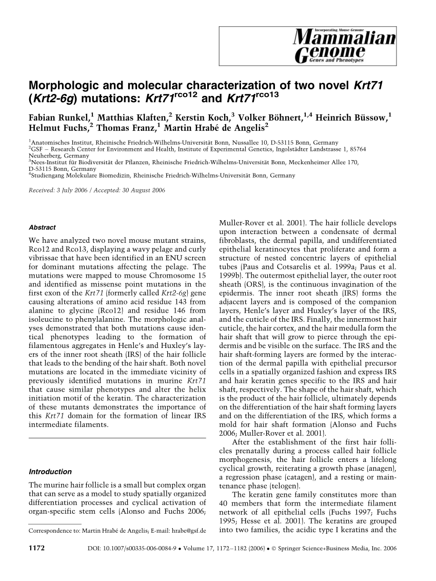 (PDF) Morphologic and molecular characterization of two novel Krt71 ...