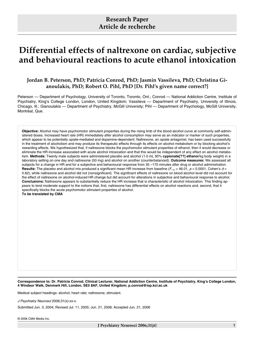 fravær designer Svig PDF) Differential effects of naltrexone on cardiac, subjective and  behavioural reactions to acute ethanol intoxication