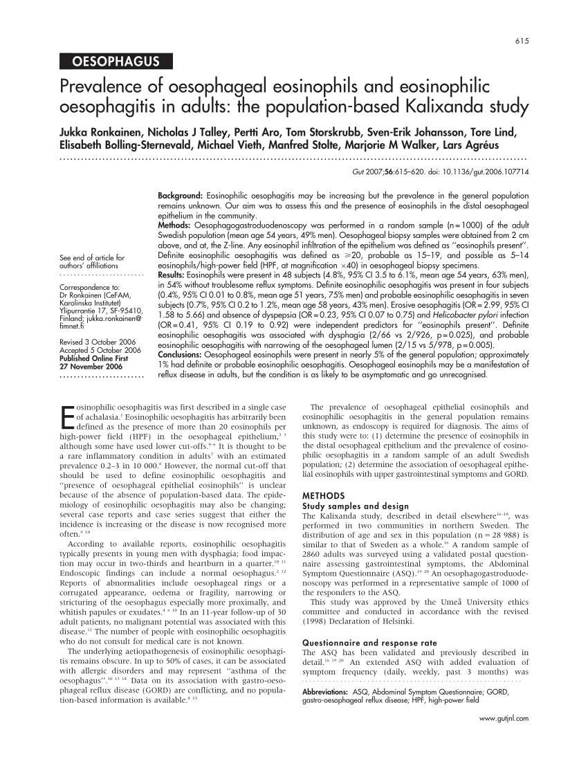 Pdf Prevalence Of Oesophageal Eosinophils And Eosinophilic Oesophagitis In Adults The 4573