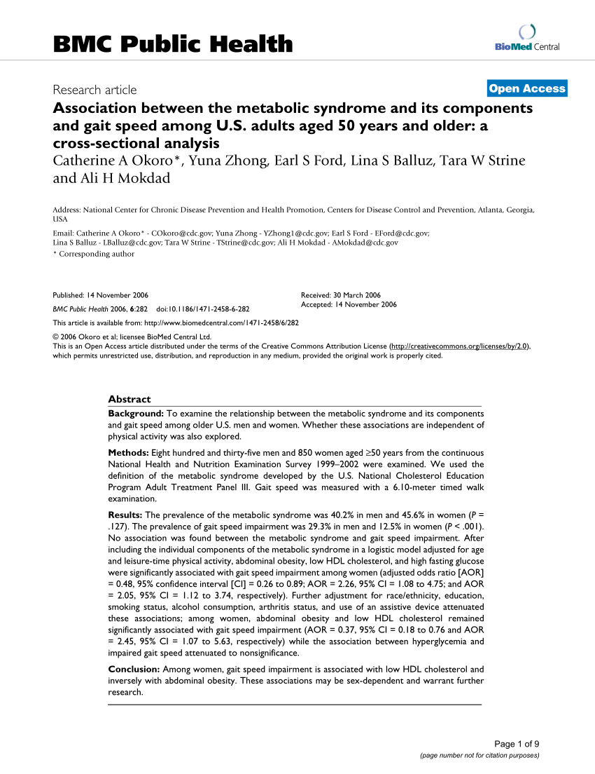 PDF Association between the metabolic syndrome and its components  