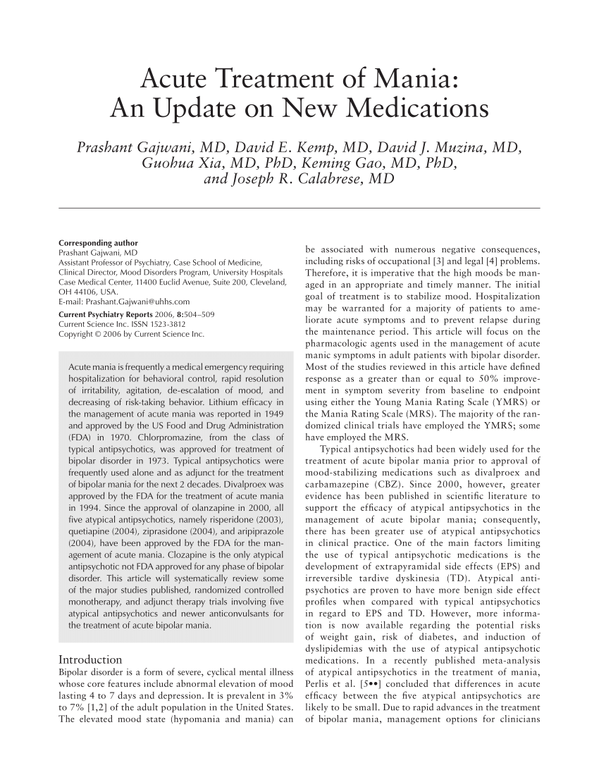 Acute mania treatment