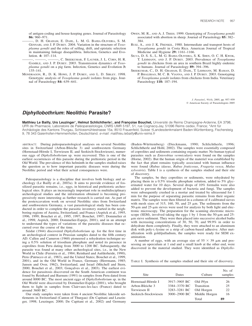 Pdf Diphyllobothrium Neolithic Parasite