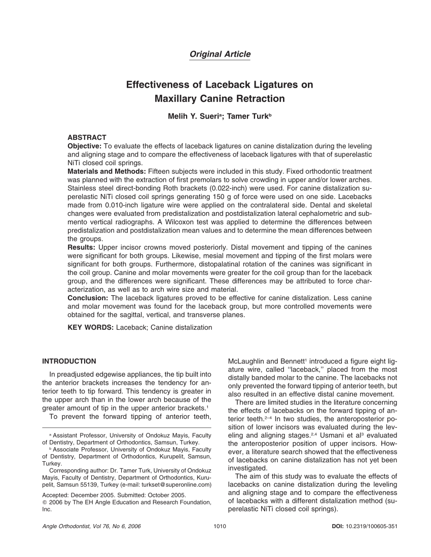 PDF) Effectiveness of Laceback Ligatures on Maxillary Canine