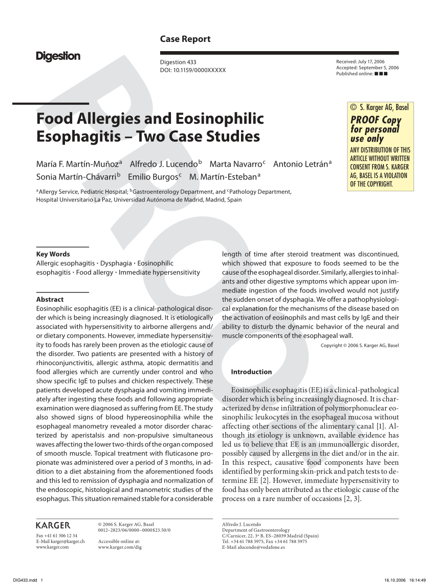 Pdf Food Allergies And Eosinophilic Esophagitis Two Case Studies