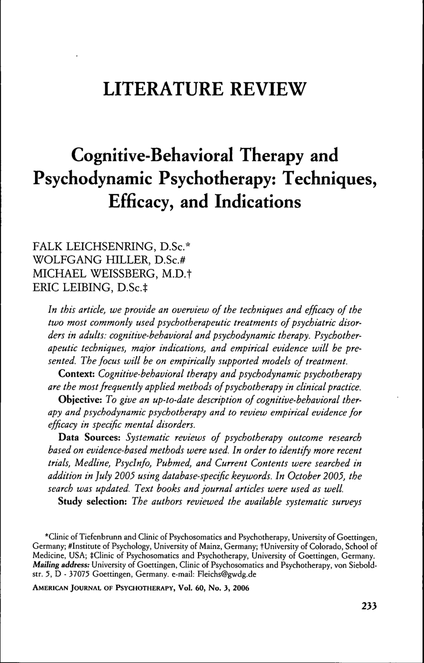 Cognitive Behavioral And Psychodynamic Approach