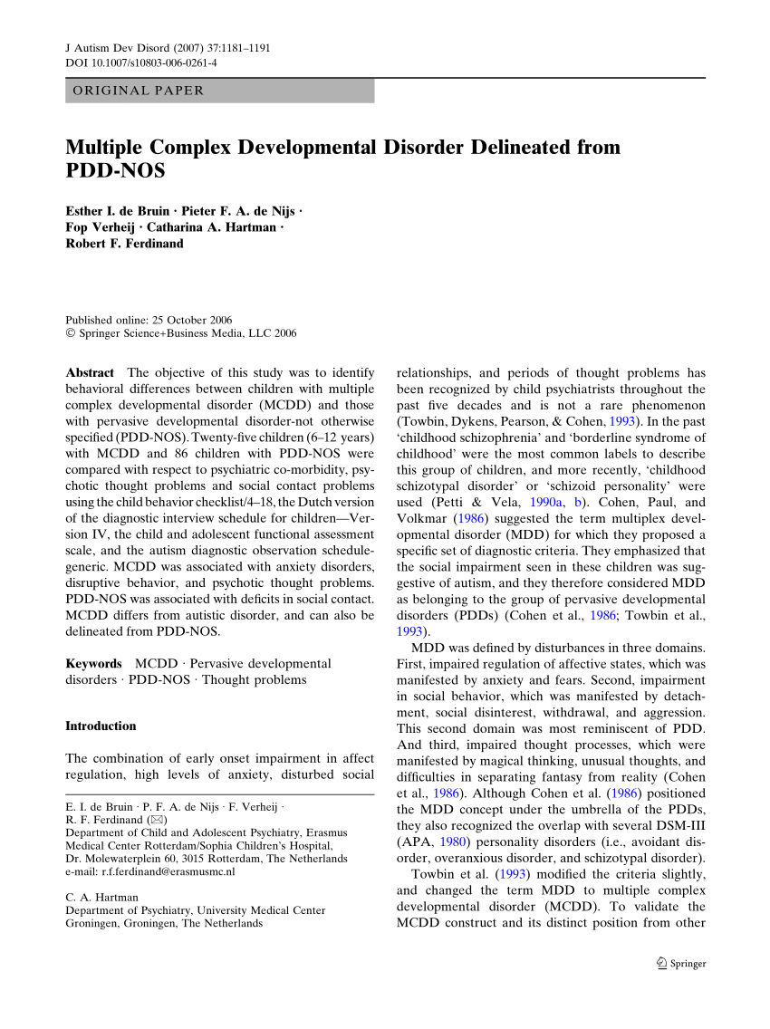 Pdf Multiple Complex Developmental Disorder Delineated From Pdd Nos