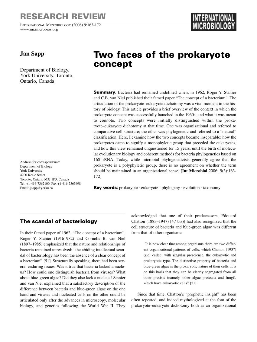 PDF Two faces of the prokaryote concept. Int Microbiol 9 163 172