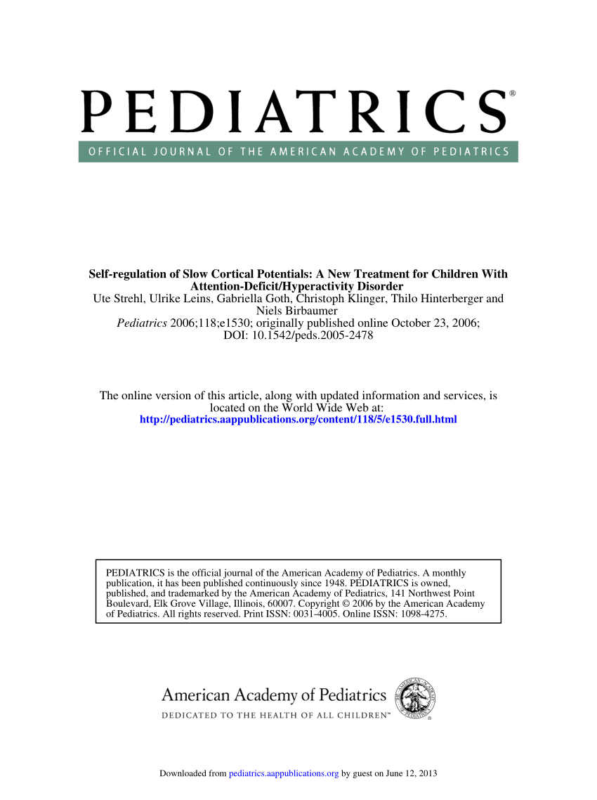 Pdf Self Regulation Of Slow Cortical Potentials A New Treatment For Children With Attention Deficit Hyperactivity Disorder