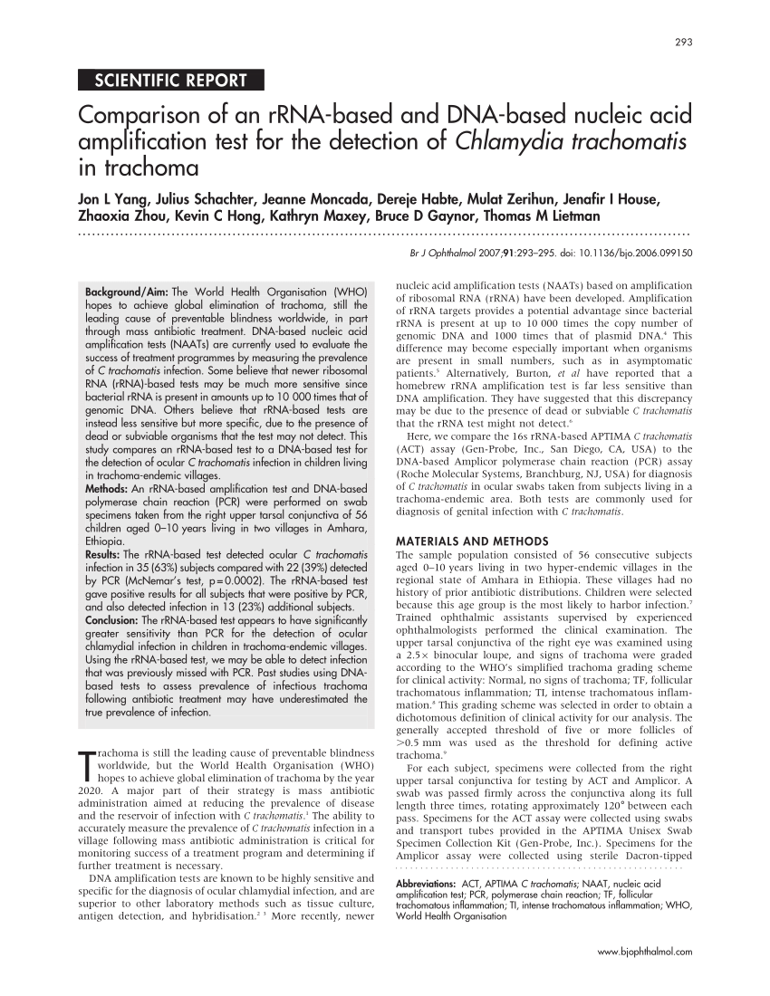 Pdf Comparison Of An Rrna Based And Dna Based Nucleic Acid Amplification Test For The 3009