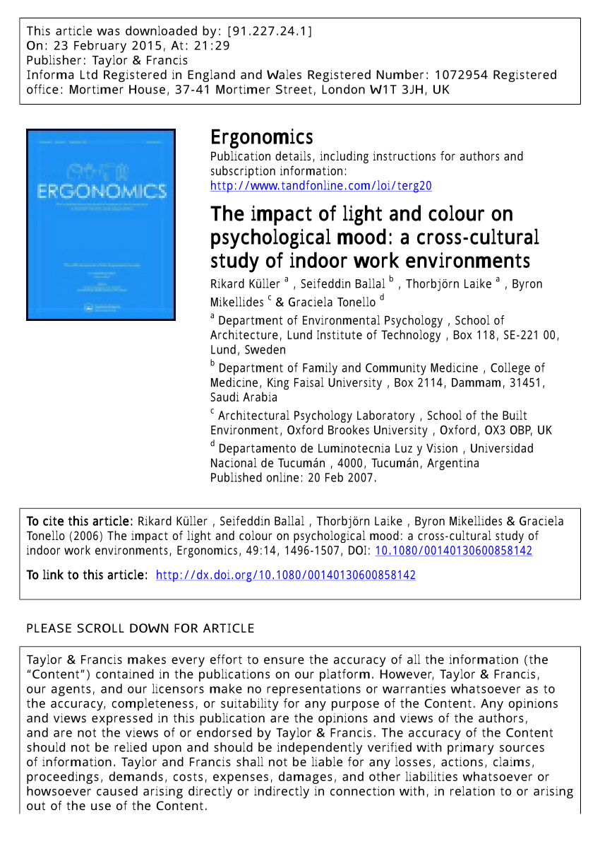 Pdf The Impact Of Light And Colour On Psychological Mood A