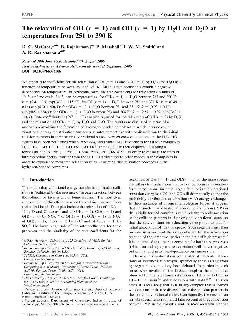 Pdf The Relaxation Of Oh V 1 And Od V 1 By H2o And D2o At Temperatures From 251 To 390 K