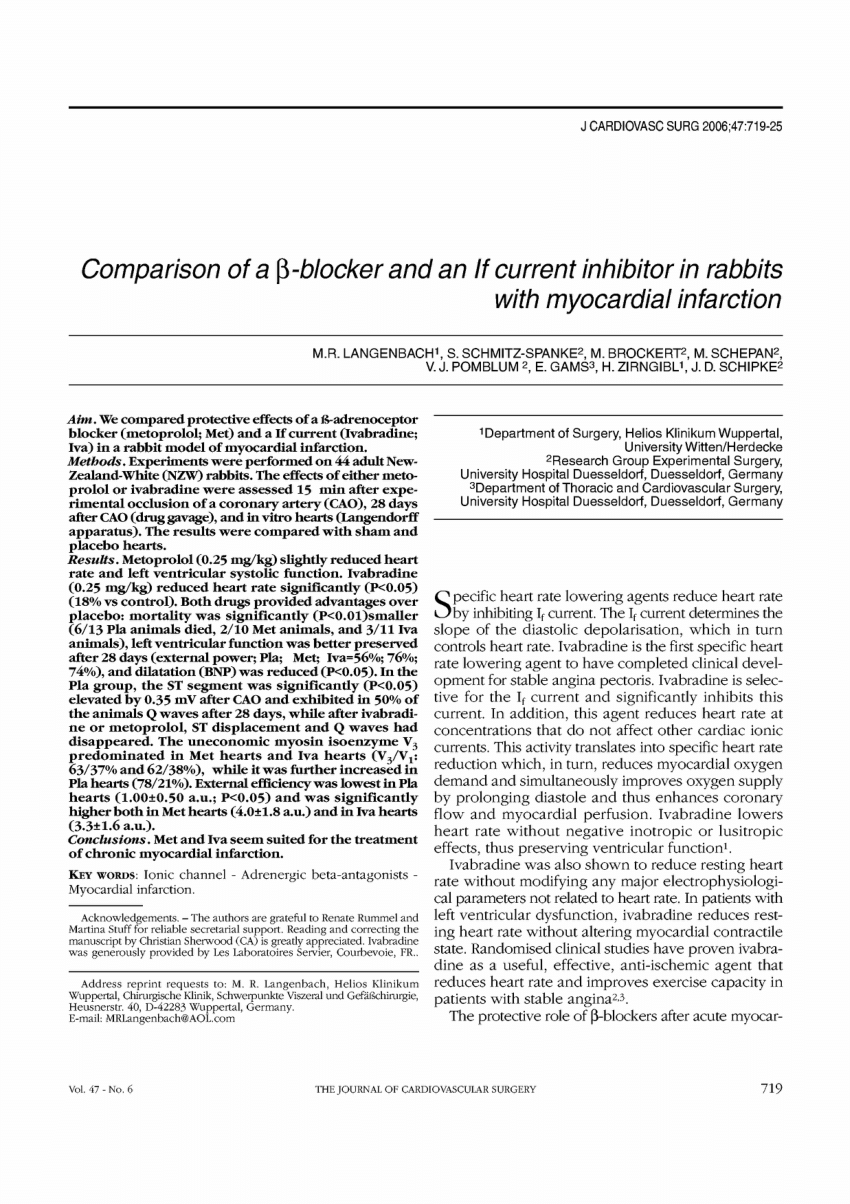 Pdf Comparison Of A Beta Blocker And An If Current Inhibitor In Rabbits With Myocardial Infarction